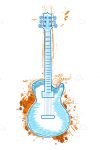 Illustrated Blue Guitar on Orange Splashed Background